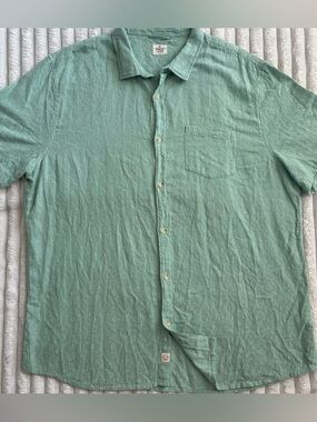 Marine Layer Jacquard Resort Shirt Mens XL Mint Green Textured Camp Collar Boho